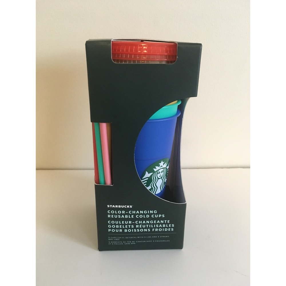NIB Starbucks Reusable Color Changing Cold Cup Set
